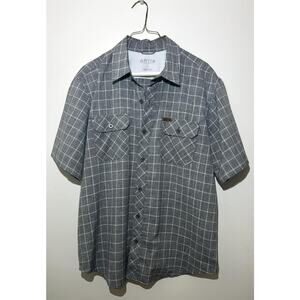 ORVIS Gray Check Performance Tech Shirt Button Up Short Sleeve Pockets Mens L